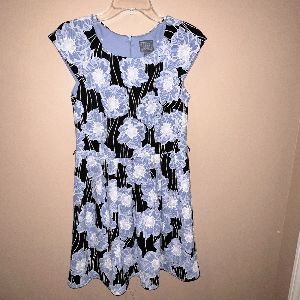 Vintage 90s black floral print sleeveless Dress cottagecore spring size 4 Blue